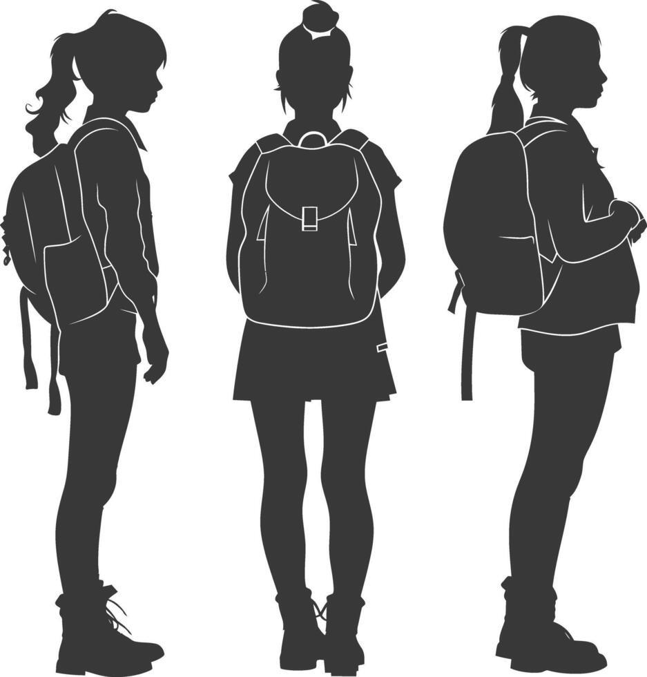 Silhouette back to school girl student collection set black color only vector