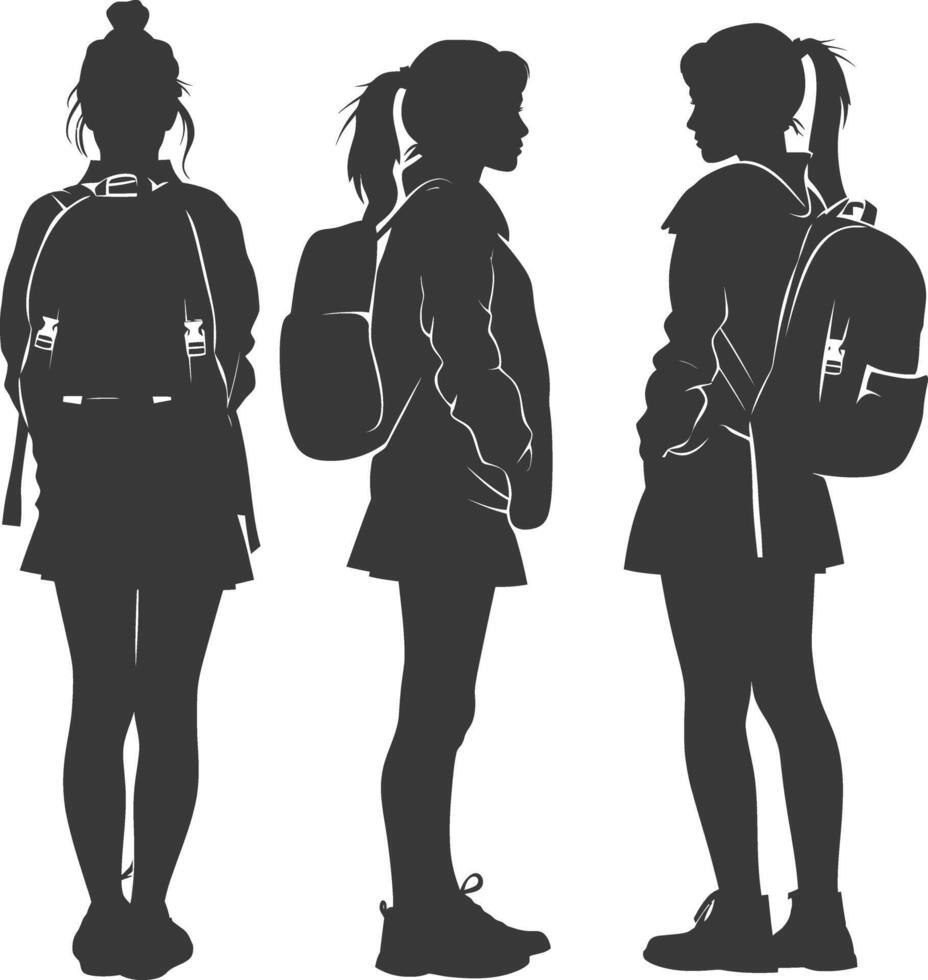 Silhouette back to school girl student collection set black color only vector