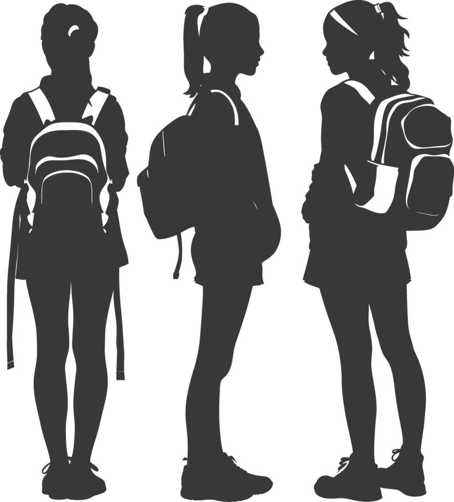 Silhouette back to school girl student collection set black color only vector