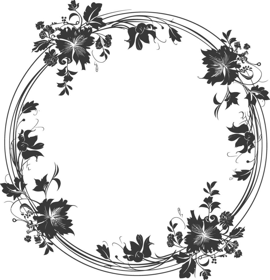 floral round line frames wedding invitation element black color only vector