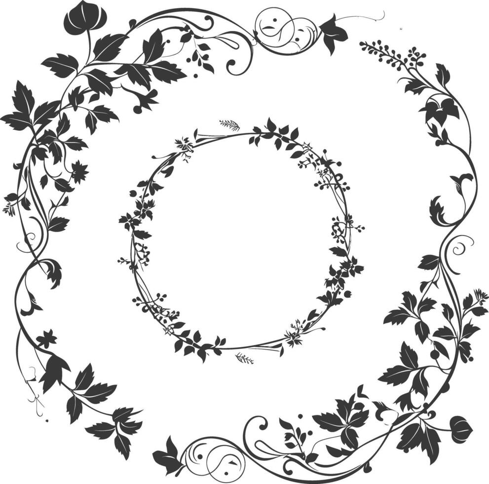 floral round line frames wedding invitation element black color only vector