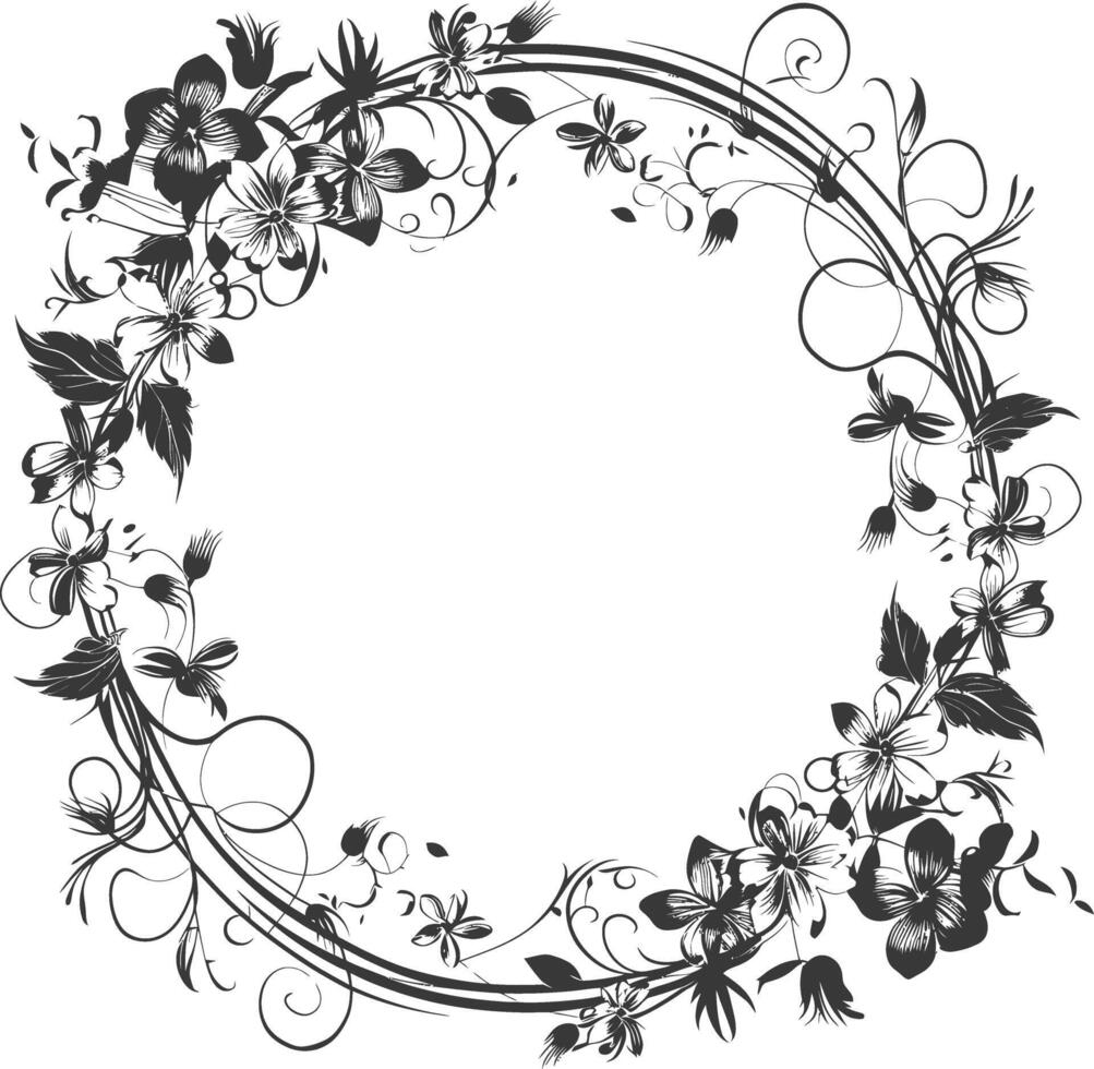 floral round line frames wedding invitation element black color only vector