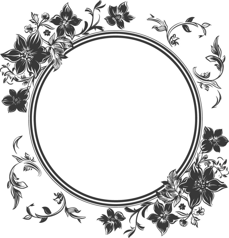 floral round line frames wedding invitation element black color only vector