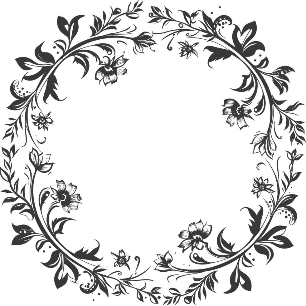 floral round line frames wedding invitation element black color only vector