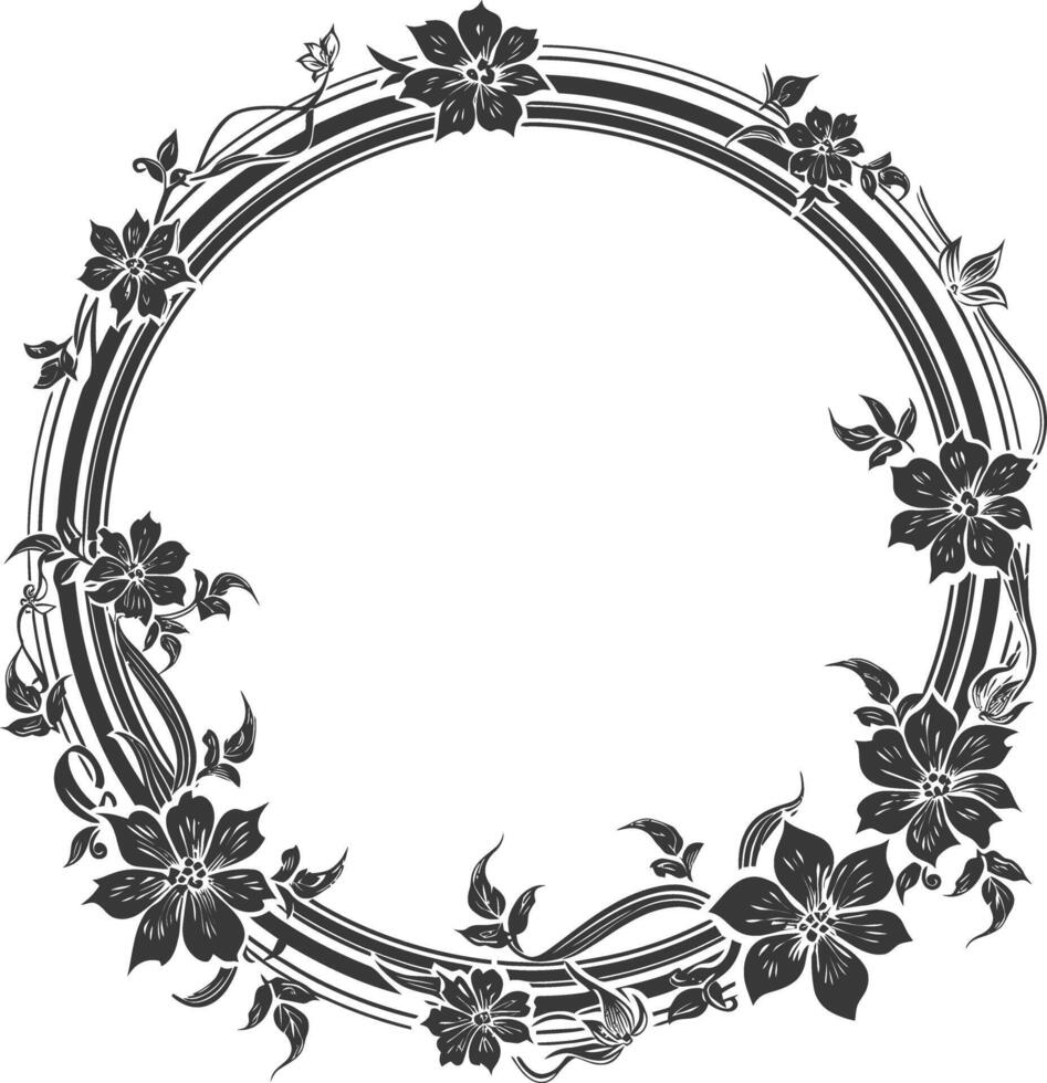 floral round line frames wedding invitation element black color only vector