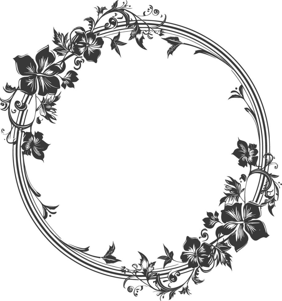 floral round line frames wedding invitation element black color only vector