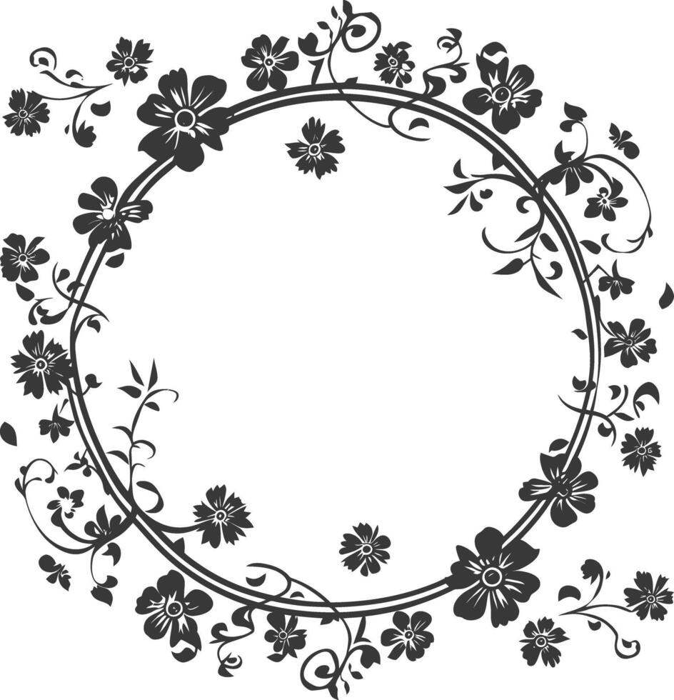 floral round line frames wedding invitation element black color only vector