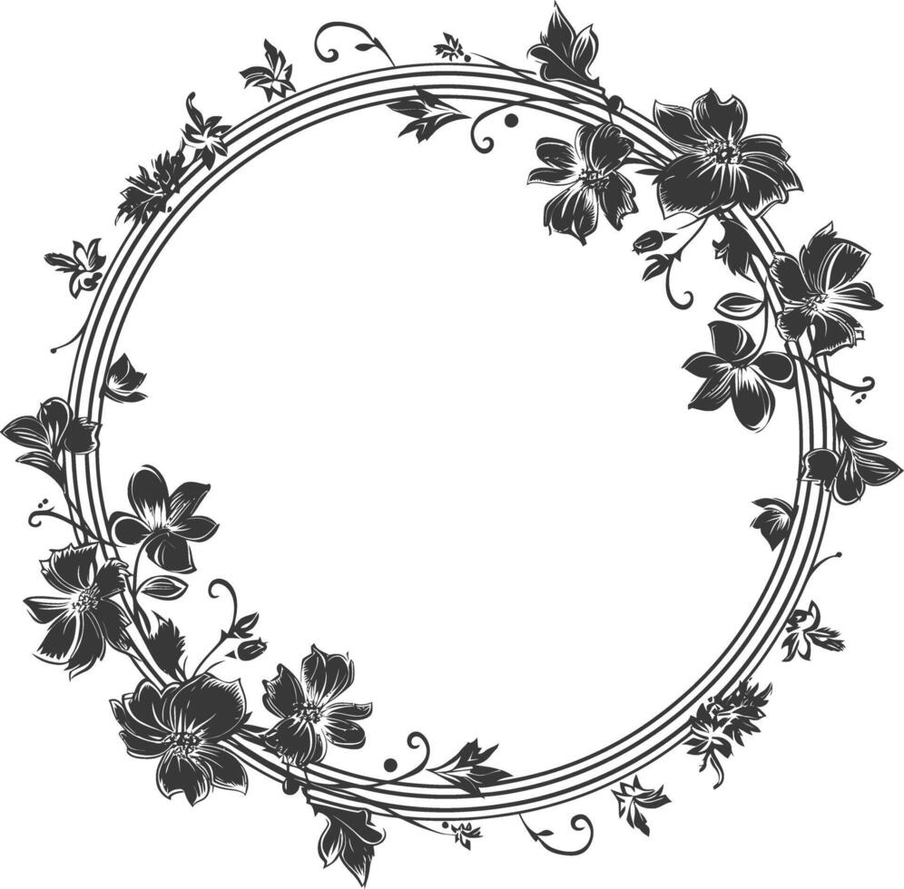 floral round line frames wedding invitation element black color only vector