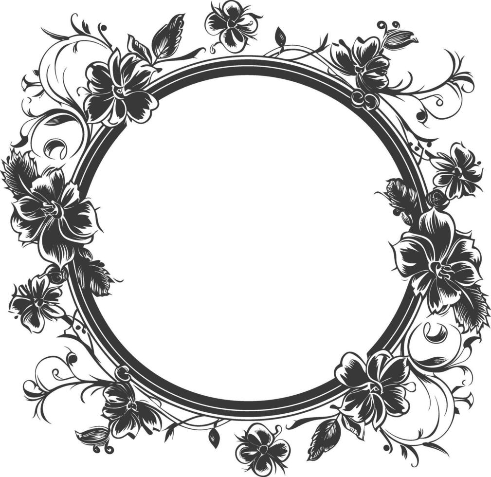 floral round line frames wedding invitation element black color only vector