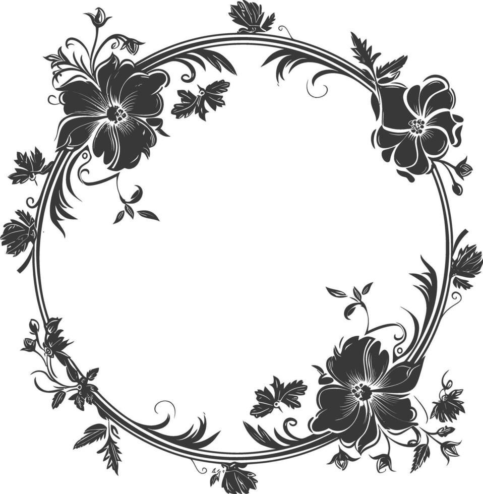 floral round line frames wedding invitation element black color only vector