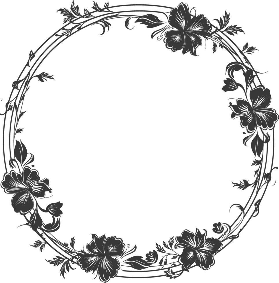 floral round line frames wedding invitation element black color only vector