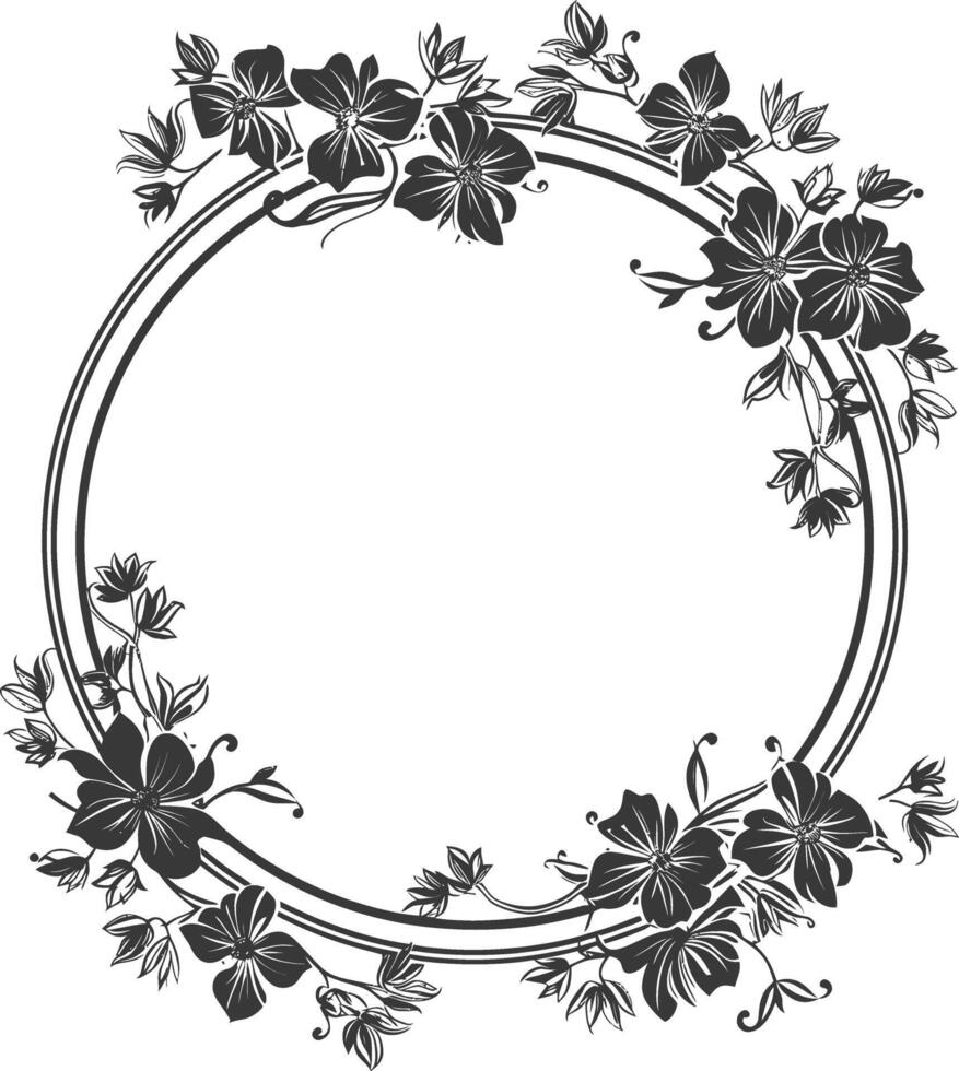 floral round line frames wedding invitation element black color only vector