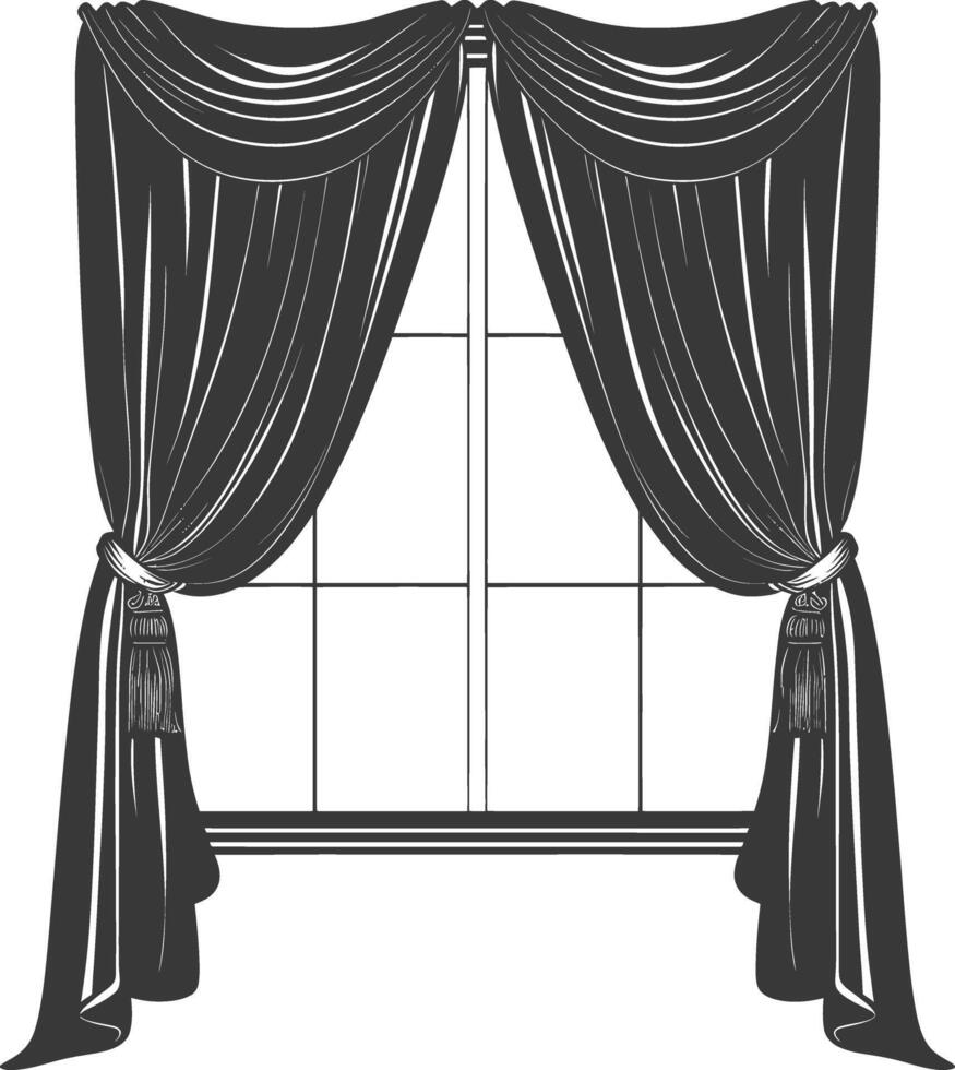 Silhouette aesthetic window with curtain black color only vector