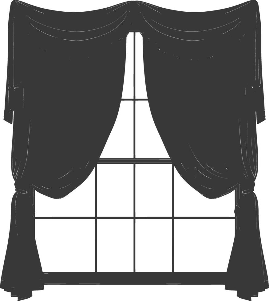 Silhouette aesthetic window with curtain black color only vector