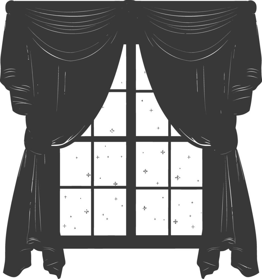 Silhouette aesthetic window with curtain black color only vector