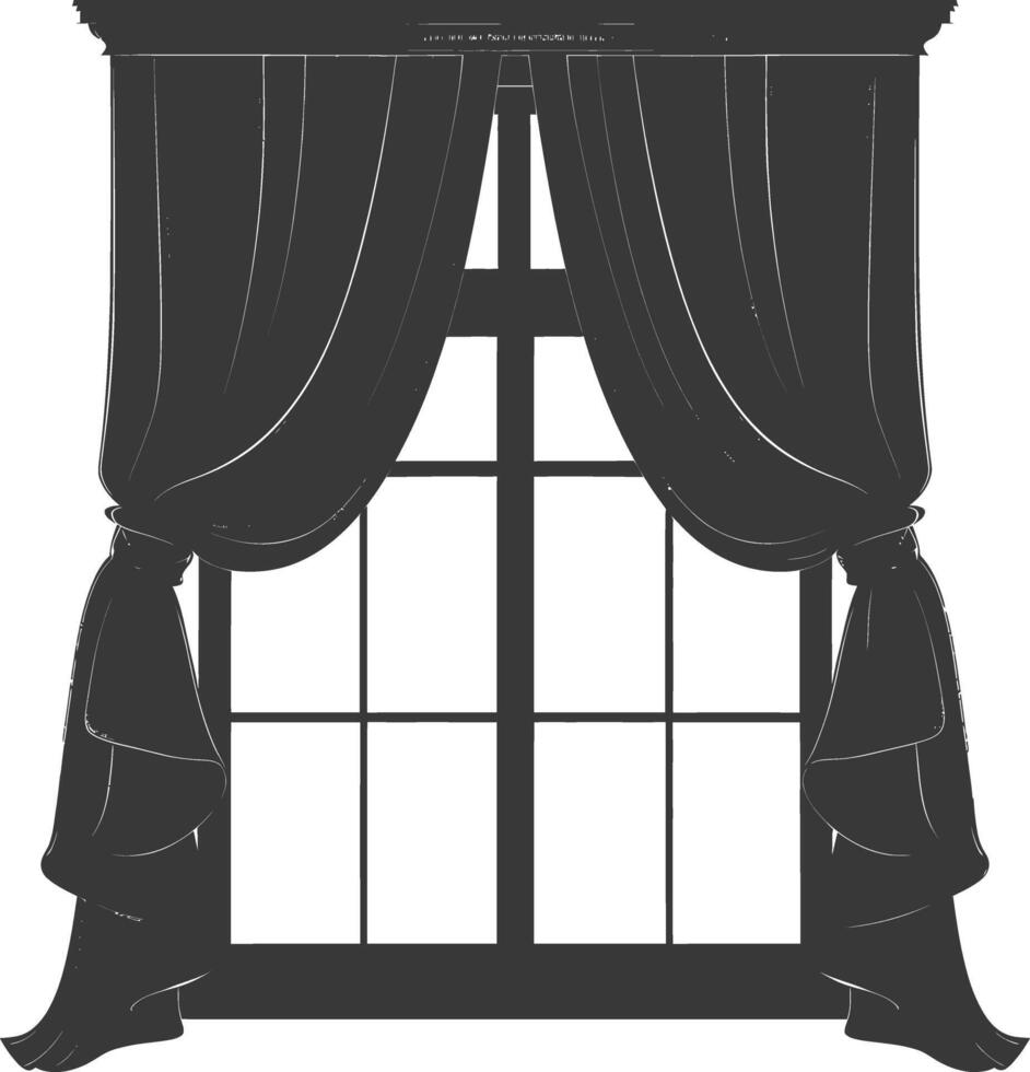 Silhouette aesthetic window with curtain black color only vector