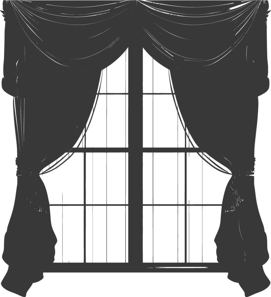 Silhouette aesthetic window with curtain black color only vector