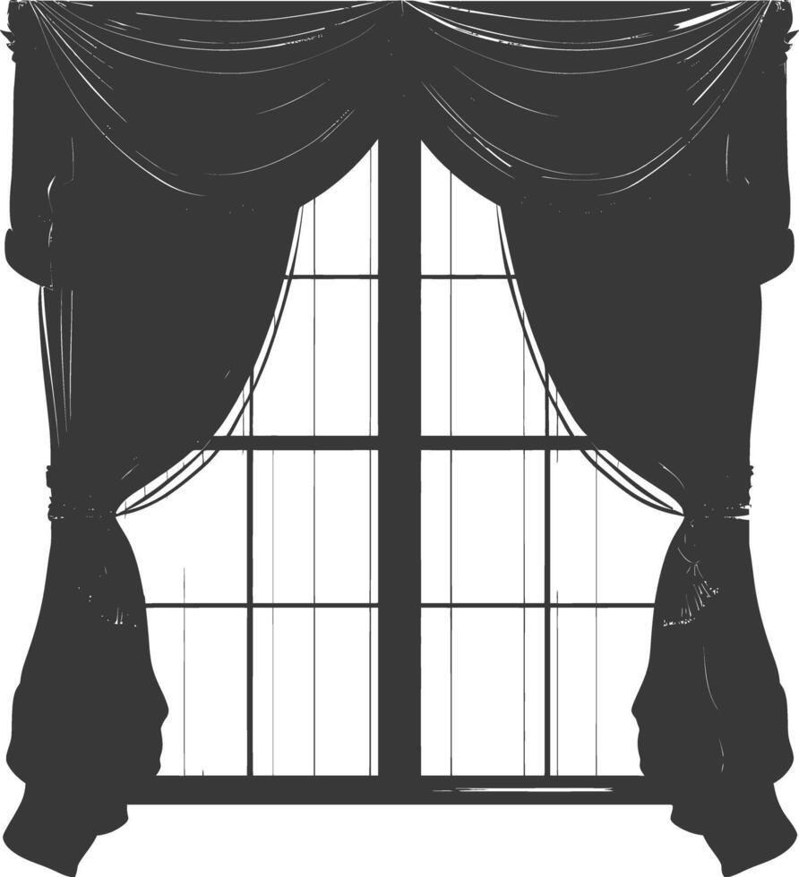 Silhouette aesthetic window with curtain black color only vector