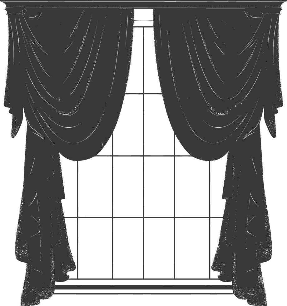 Silhouette aesthetic window with curtain black color only vector