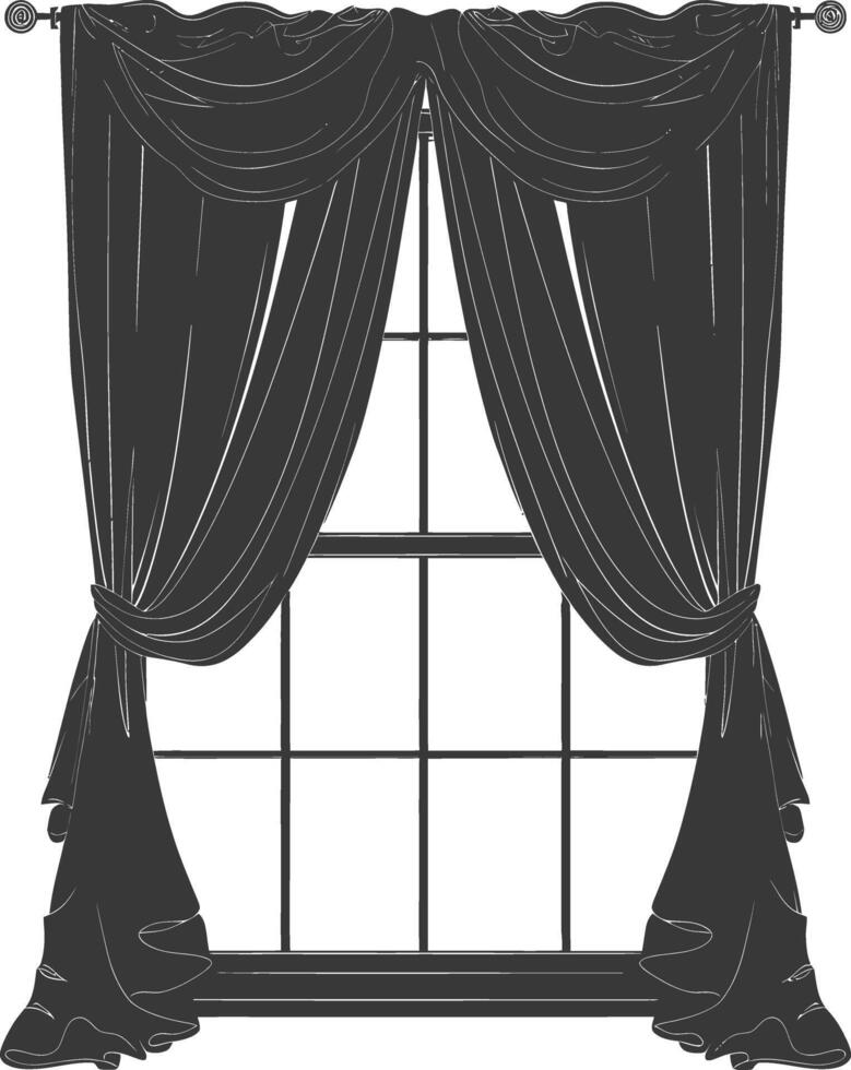 Silhouette aesthetic window with curtain black color only vector