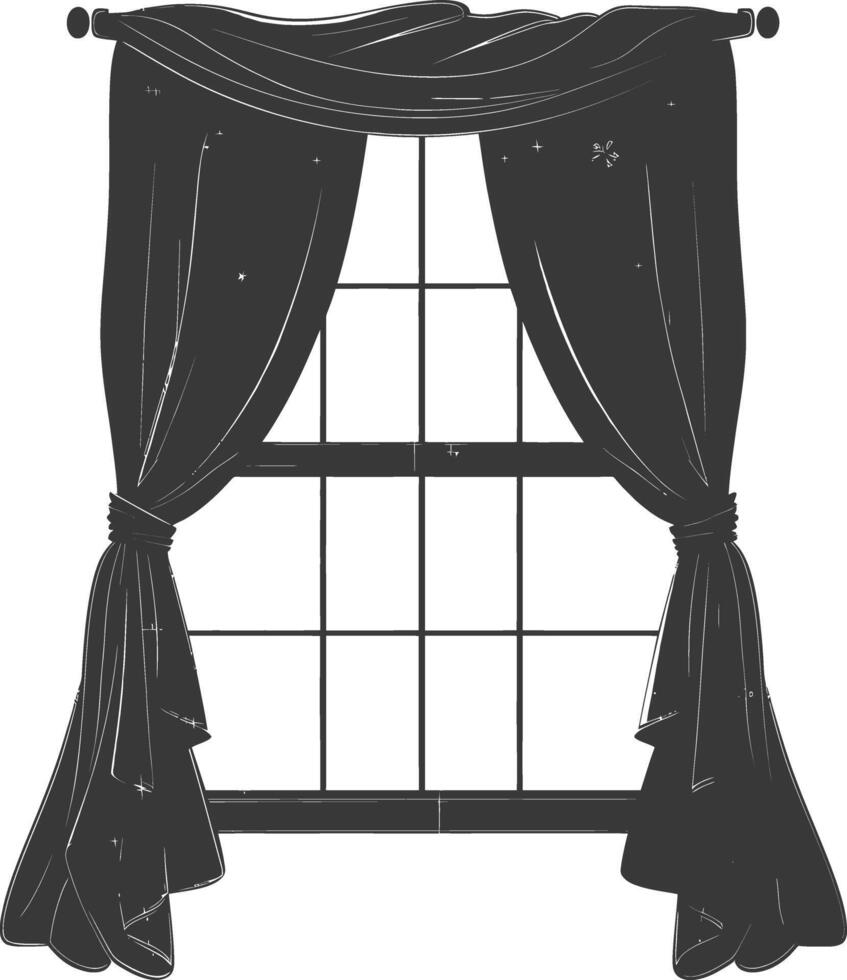Silhouette aesthetic window with curtain black color only vector