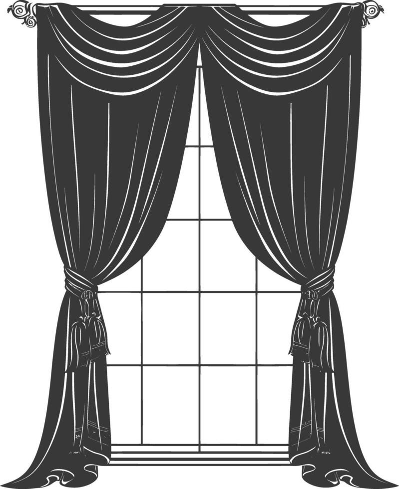 Silhouette aesthetic window with curtain black color only vector