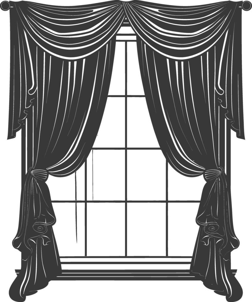 Silhouette aesthetic window with curtain black color only vector