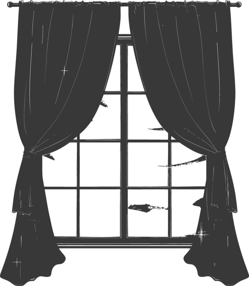 Silhouette aesthetic window with curtain black color only vector