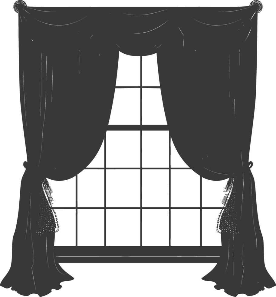 Silhouette aesthetic window with curtain black color only vector