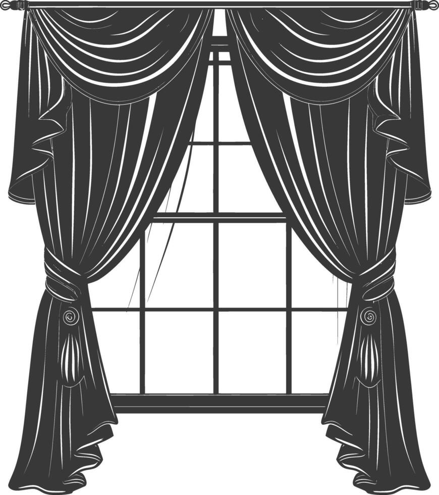 Silhouette aesthetic window with curtain black color only vector