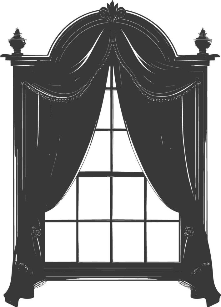Silhouette aesthetic window with curtain black color only vector