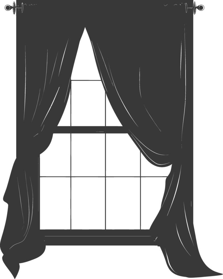 Silhouette aesthetic window with curtain black color only vector