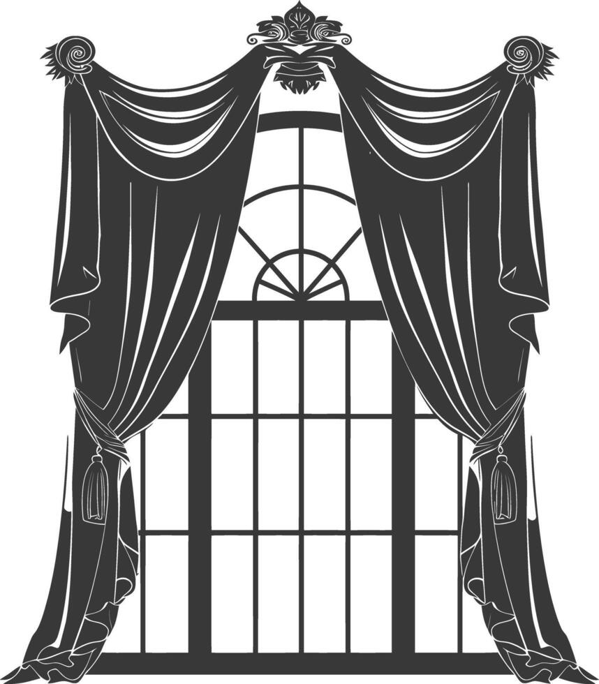 Silhouette aesthetic window with curtain black color only vector