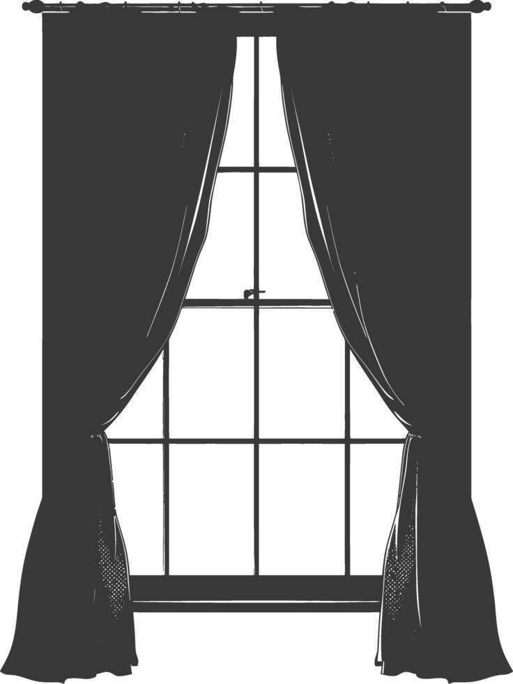 Silhouette aesthetic window with curtain black color only vector