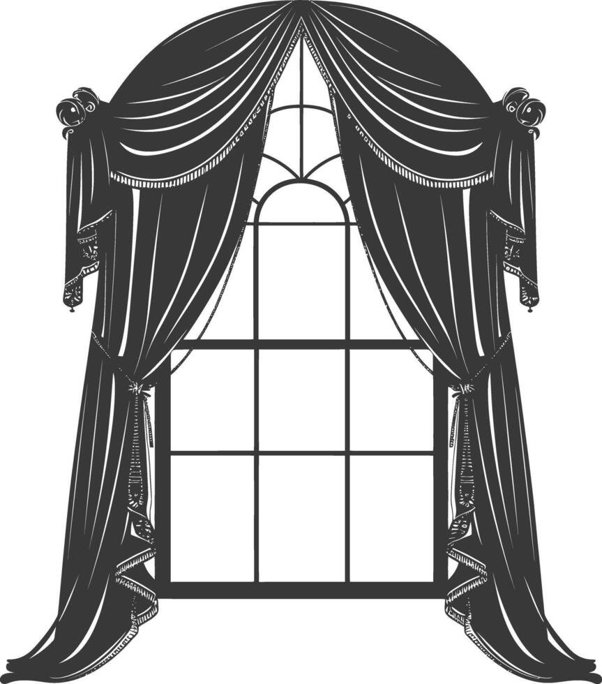 Silhouette aesthetic window with curtain black color only vector