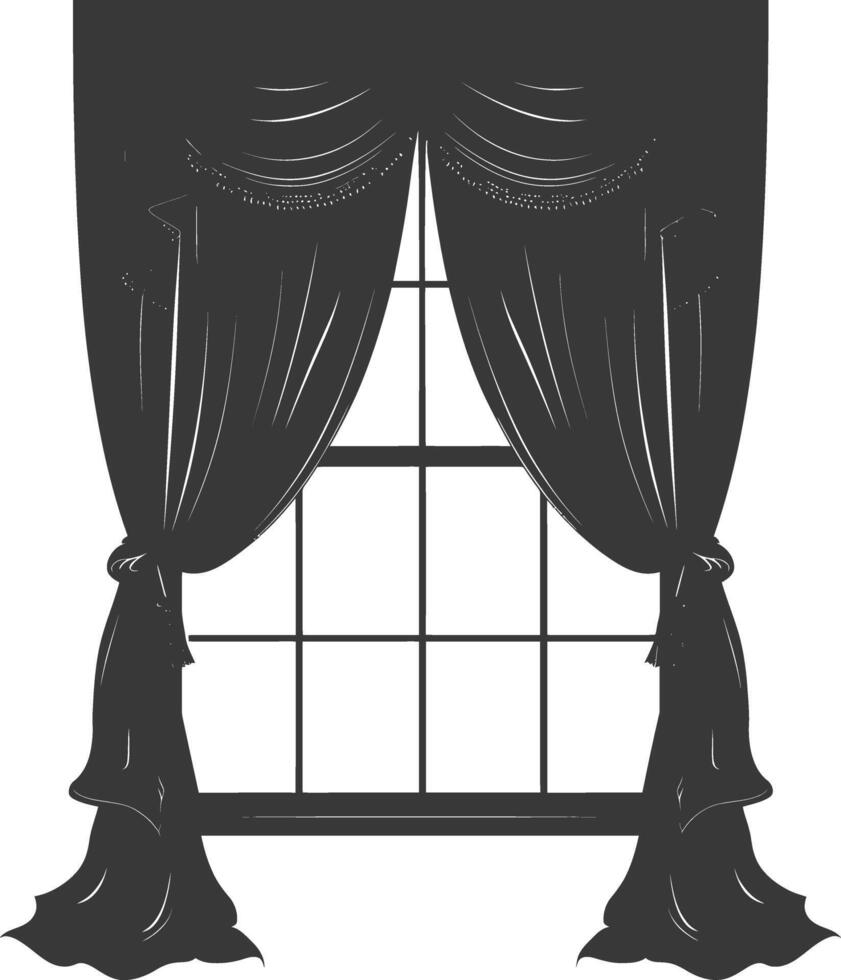 Silhouette aesthetic window with curtain black color only vector