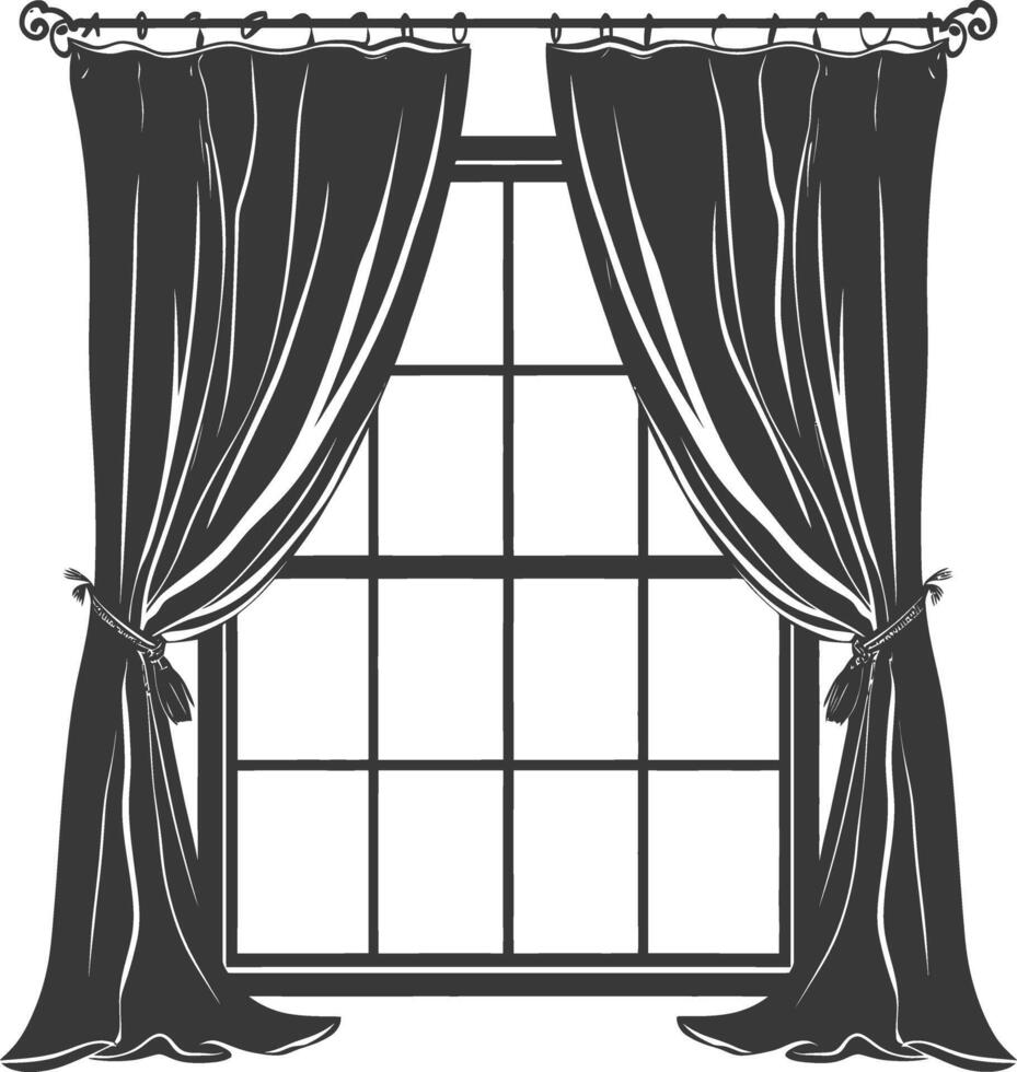 Silhouette aesthetic window with curtain black color only vector