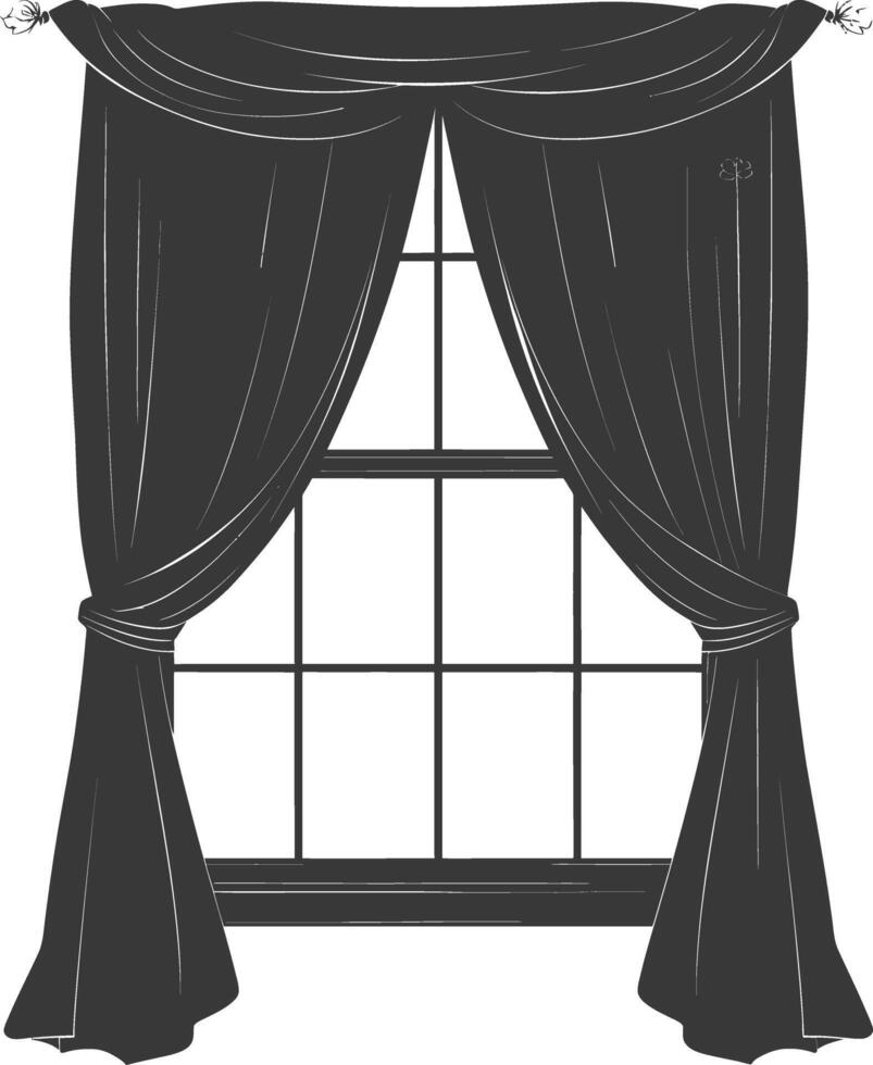 Silhouette aesthetic window with curtain black color only vector