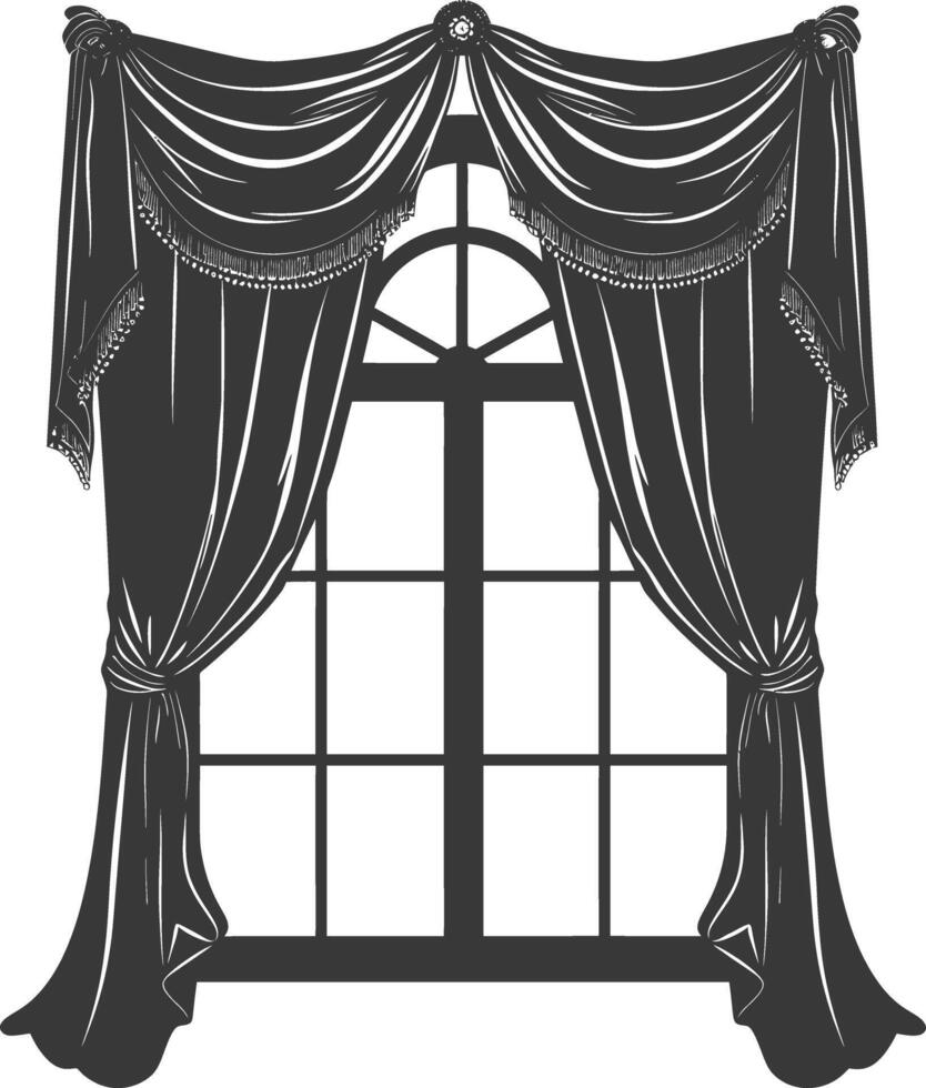 Silhouette aesthetic window with curtain black color only vector