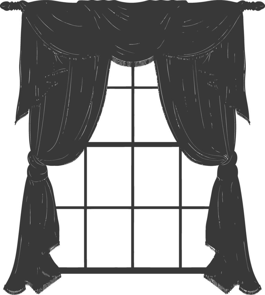 Silhouette aesthetic window with curtain black color only vector