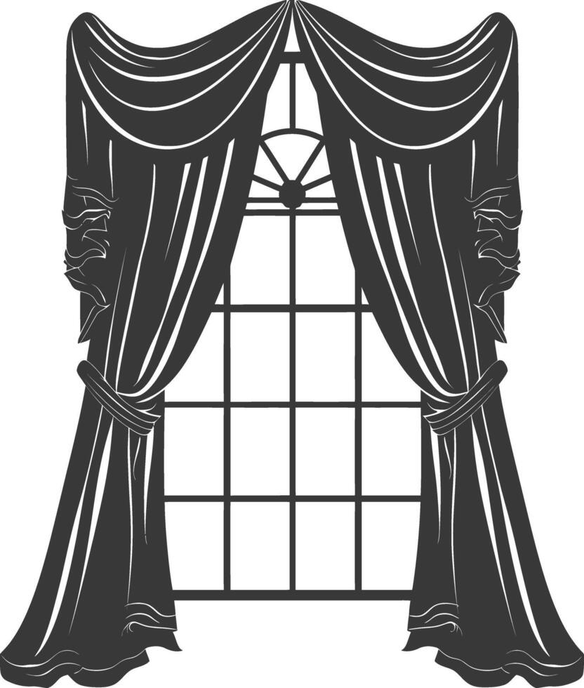 Silhouette aesthetic window with curtain black color only vector