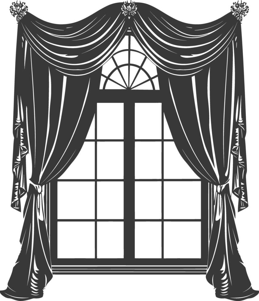 Silhouette aesthetic window with curtain black color only vector