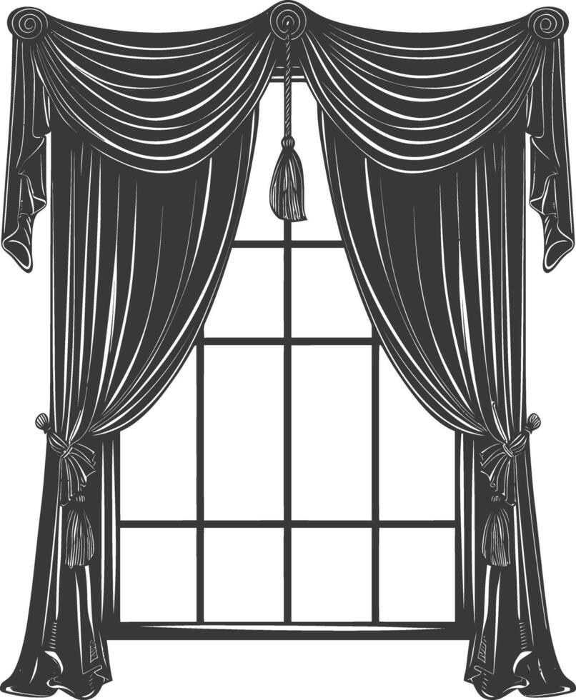 Silhouette aesthetic window with curtain black color only vector