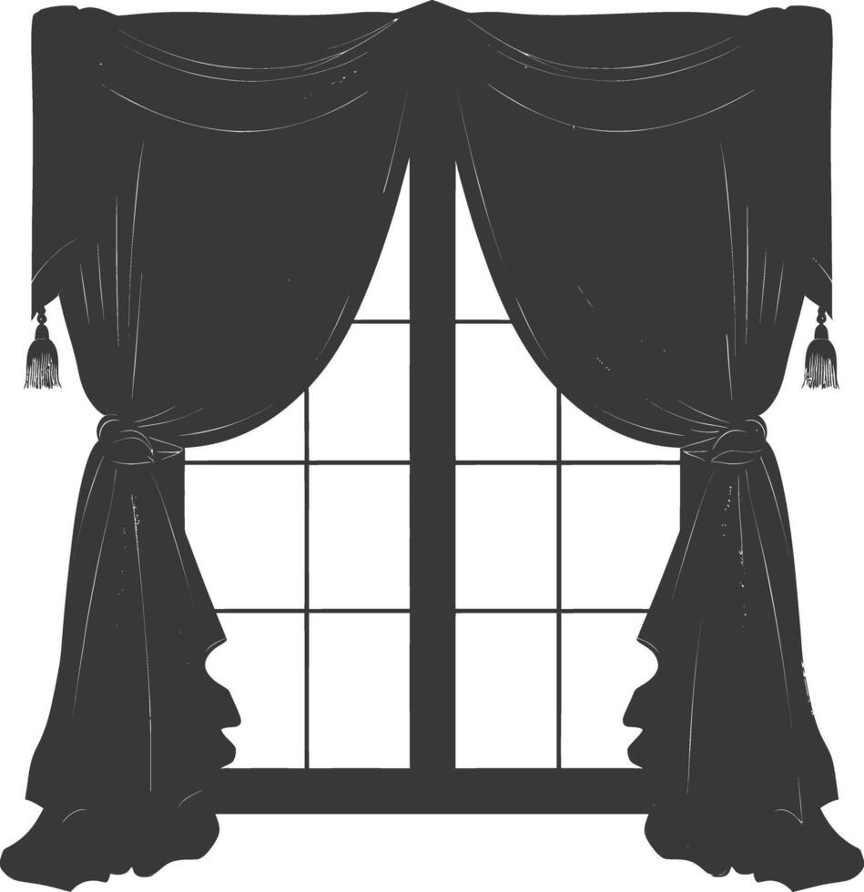 Silhouette aesthetic window with curtain black color only vector