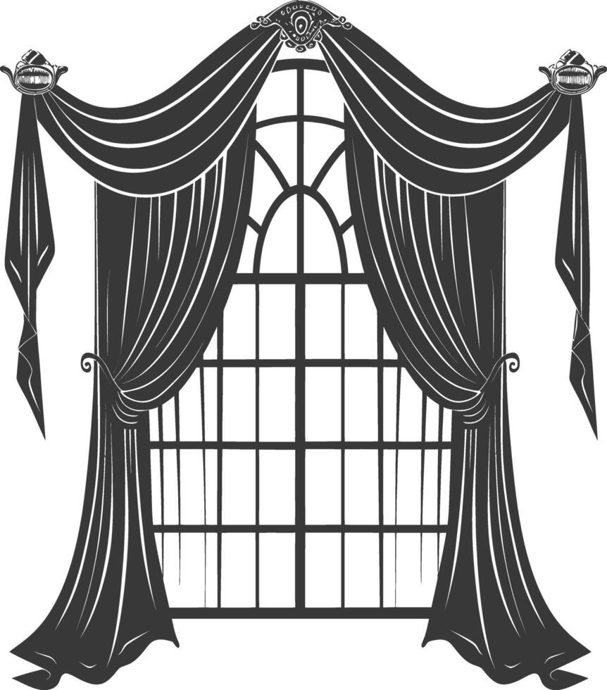 Silhouette aesthetic window with curtain black color only vector