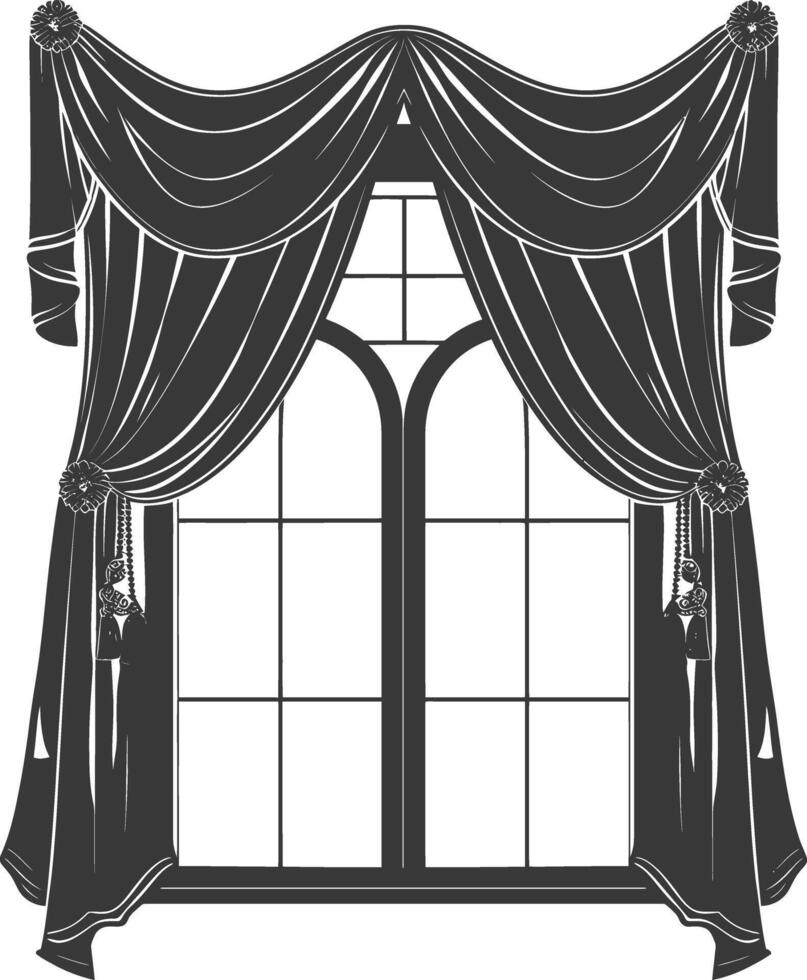 Silhouette aesthetic window with curtain black color only vector