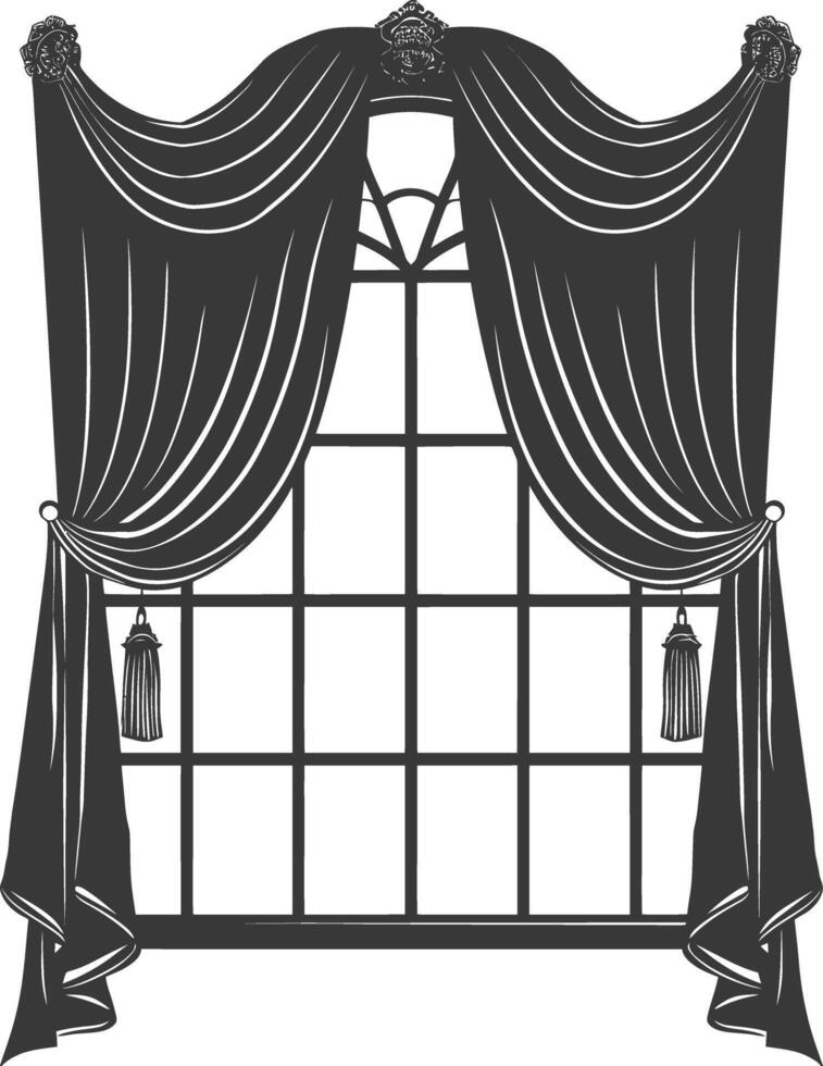 Silhouette aesthetic window with curtain black color only vector