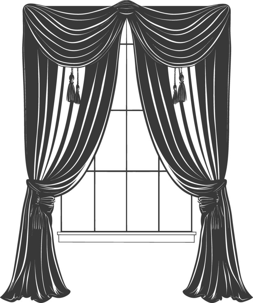 Silhouette aesthetic window with curtain black color only vector