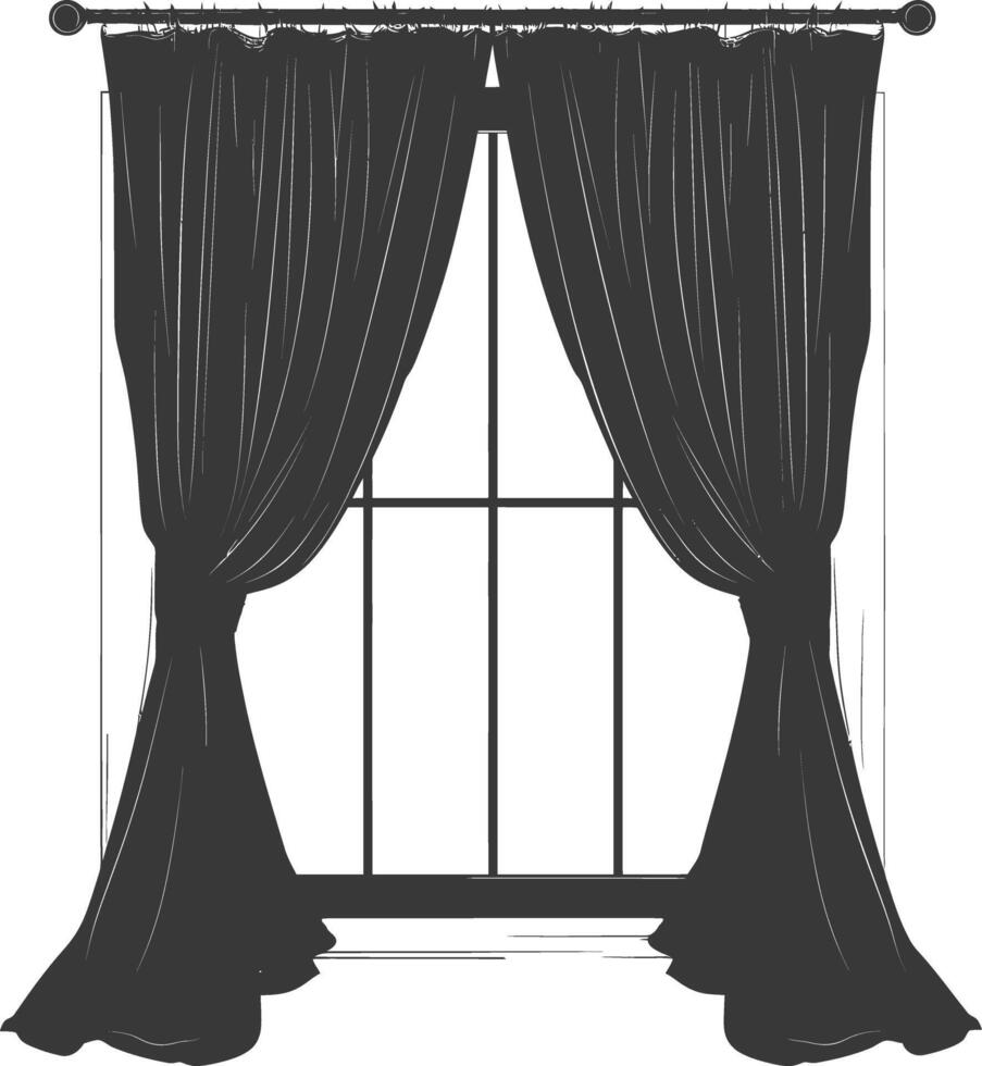 Silhouette aesthetic window with curtain black color only vector