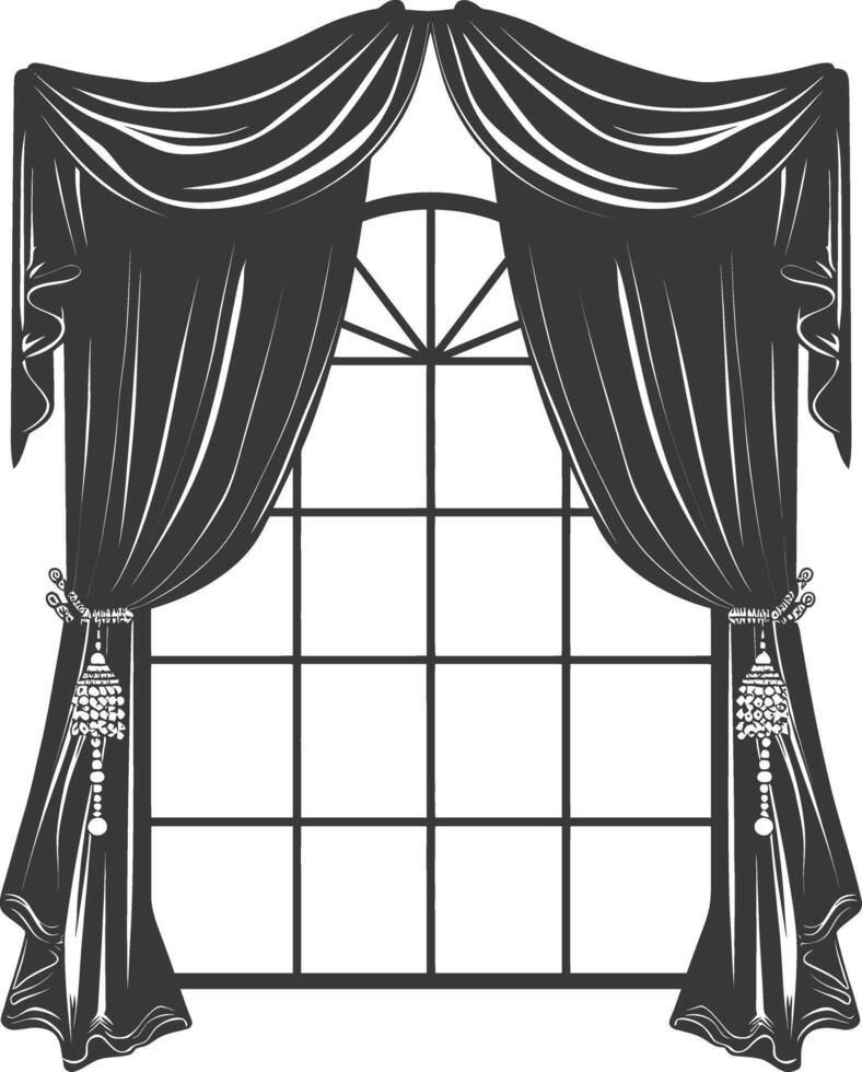 Silhouette aesthetic window with curtain black color only vector